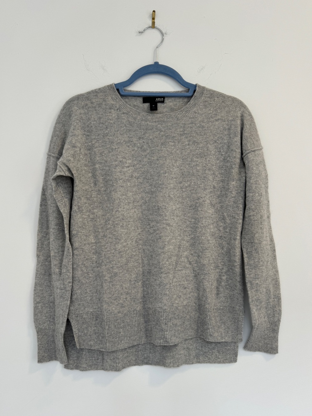 Aqua Soft Gray Cashmere Crewneck Sweater